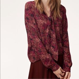 Aritzia Wilfred Pink Patterned Cropped Tie Semi Sheer Long Sleeve Blouse Sz S